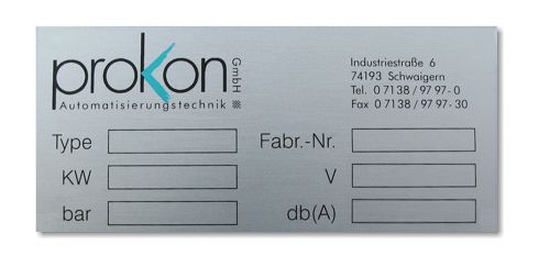 Typenschild aus Aluminium
