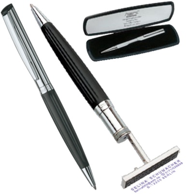 Ballpoint pen with built-in stamp